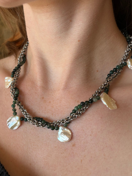 SMOTHER Pearl and Moss Agate Necklace