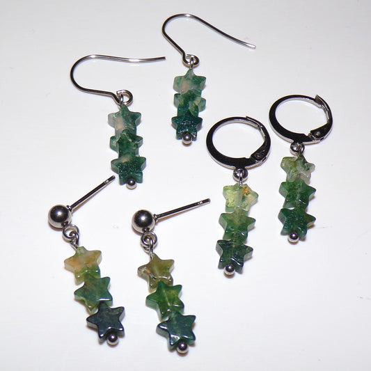 Moss Agate Star Earrings
