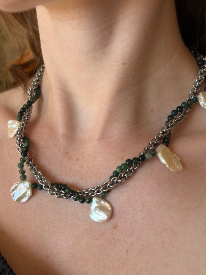 SMOTHER Pearl and Moss Agate Necklace