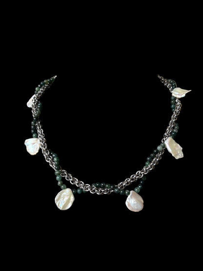 SMOTHER Pearl and Moss Agate Necklace