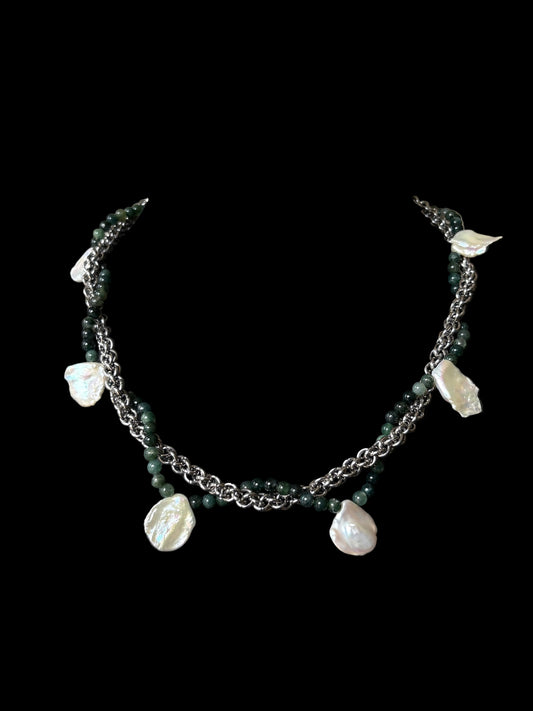 SMOTHER Pearl and Moss Agate Necklace