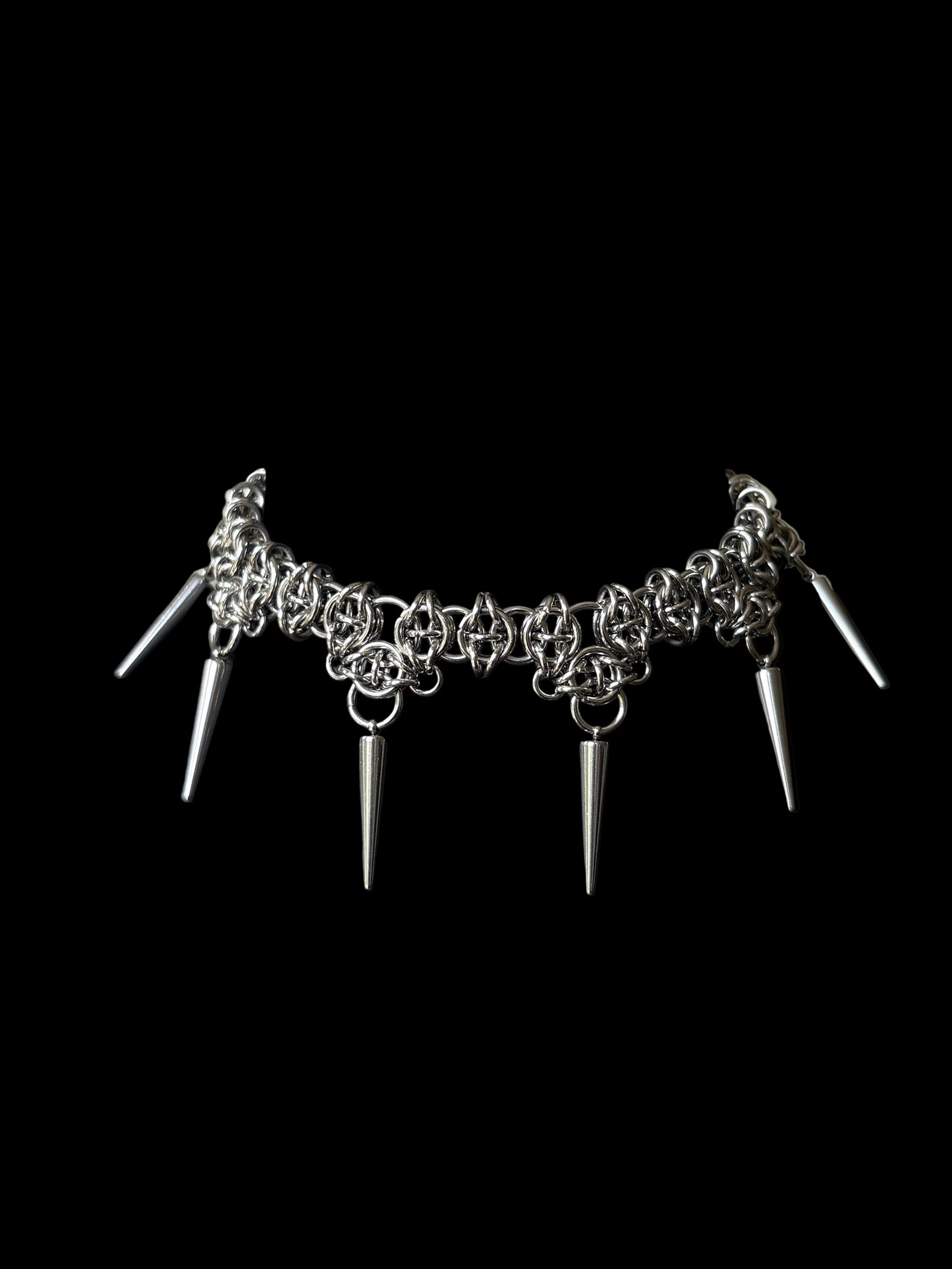 A stainless steel gothic chainmail choker necklace with spikes